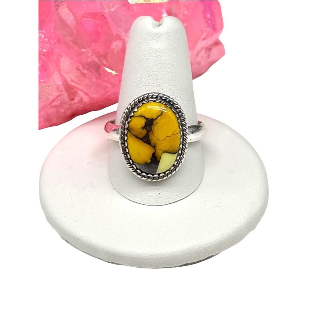 Honey Dahlia Kingman Turquoise Ring Size 10.5 Solid 925 Sterling Silver Yellow